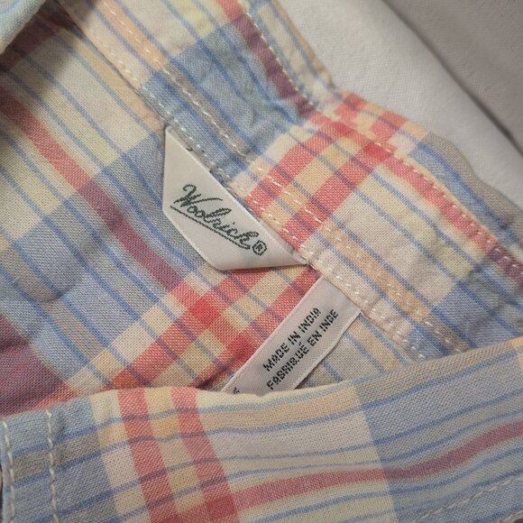 Woolrich Plaid Short Sleeve Blouse Button Up Shirt Collar Pink Blue Women's XS - Picture 4 of 13